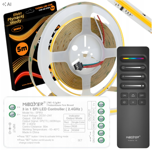 MIBOXER + TAŚMA LED CYFROWA PŁYNĄCA WODA 5M COB 65W 24V Gotowy Zestaw