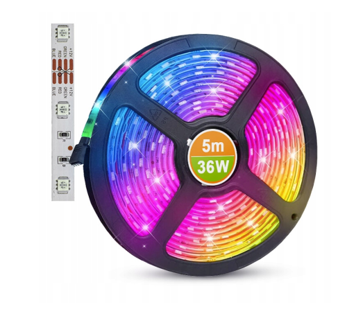 Taśma LED RGB 5m 12V 36W Wielokolorowa Rolka Pasek IP20 150LED Kolorowa