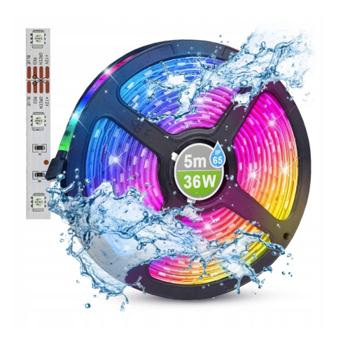 Taśma LED RGB 5m 12V 36W Wodoodporna Wielokolorowa Rolka Pasek IP63 LEDY