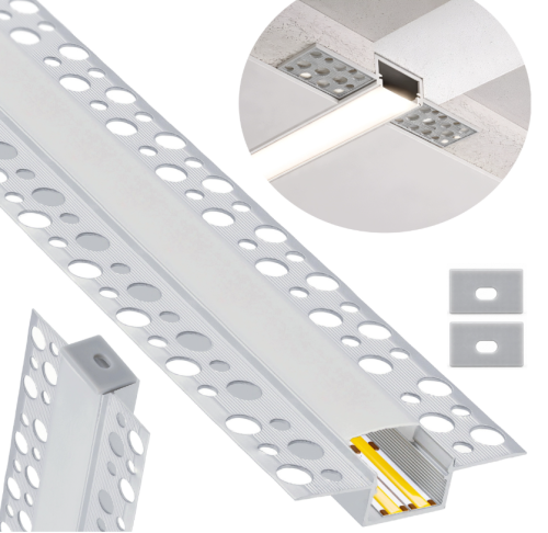 Profil LED Aluminiowy 3m Wpuszczany Do GK Karton Gips 17mm Szeroki Zestaw