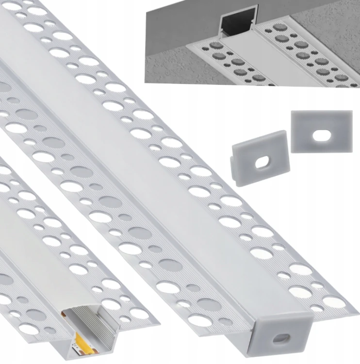 Profil LED Aluminiowy 3m Wpuszczany Do GK Karton Gips 17mm Szeroki Zestaw