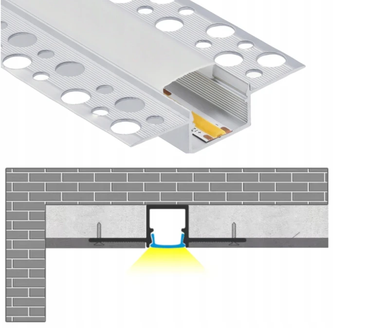 Profil LED Aluminiowy 3m Wpuszczany Do GK Karton Gips 17mm Szeroki Zestaw