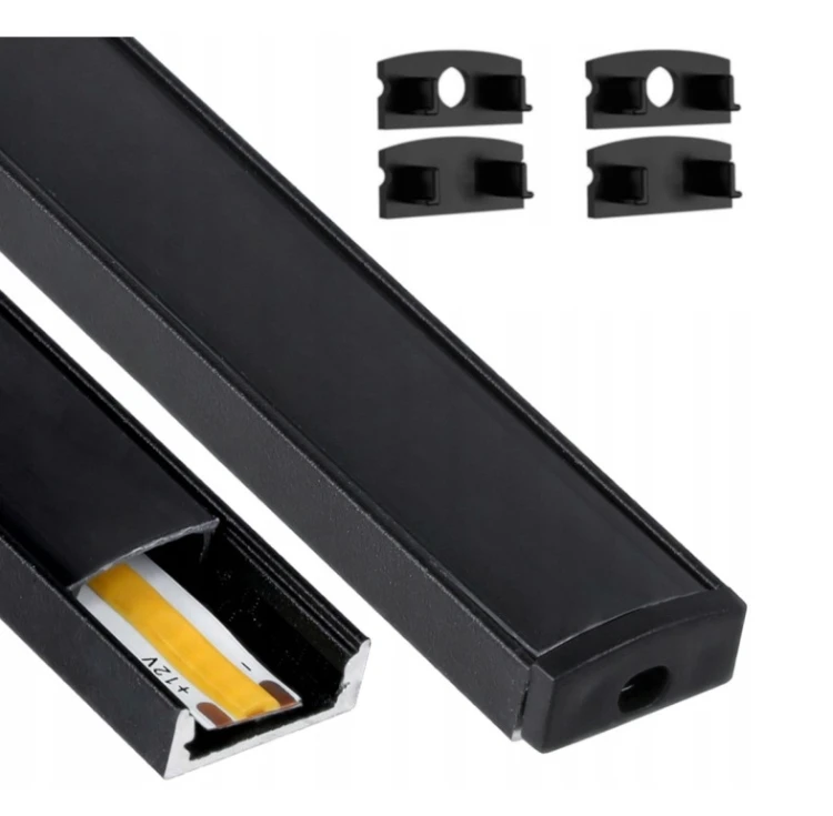 Profil LED Aluminiowy 2m Czarny Natynkowy Do Taśmy LED 8mm - 12mm 5 sztuk