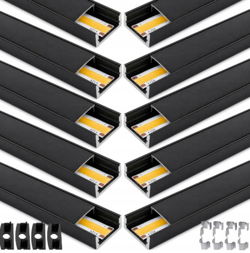 Profil LED Aluminiowy 2m Czarny Natynkowy Do Taśmy LED 8mm-12mm Zestaw x10
