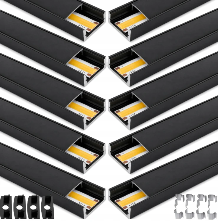 Profil LED Aluminiowy 2m Czarny Natynkowy Do Taśmy LED 8mm-12mm Zestaw x10