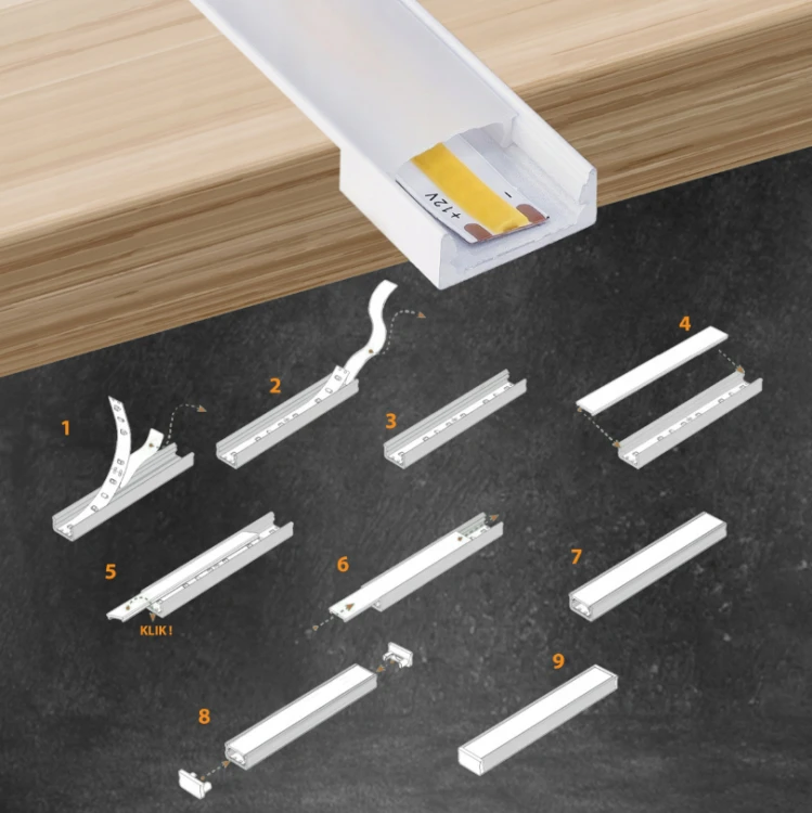 Zestaw 5x PROFIL LED Aluminiowy 1m Biały Natynkowy Do Taśmy LED 8mm - 12mm