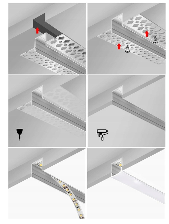 Zestaw 5x Profil Aluminiowy LED Podtynkowy Do Regips Kartongips Anodowany 2m
