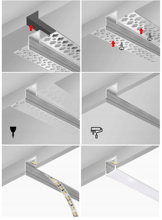 Zestaw 10x Profil Aluminiowy LED Podtynkowy 2m Do Regips Kartongips Anodowany