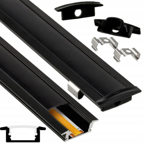Zestaw 5x PROFIL Aluminiowy Do Taśma LED Czarny Wpuszczany Klosz Czarny 2M