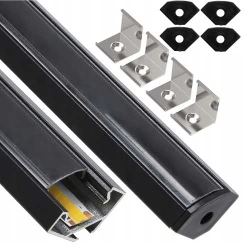 Zestaw 5x Profil LED Aluminiowy Czarny 2m Narożny Kątowy Do Taśmy Rogowy 12mm