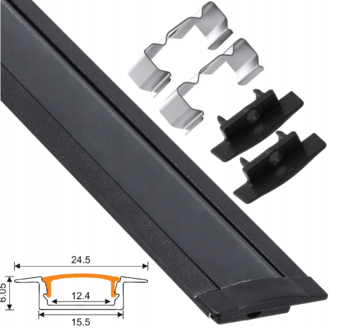 Zestaw 5x Profil LED Wpuszczany 1m Aluminiowy Podtynkowy Czarny Do Taśmy LED