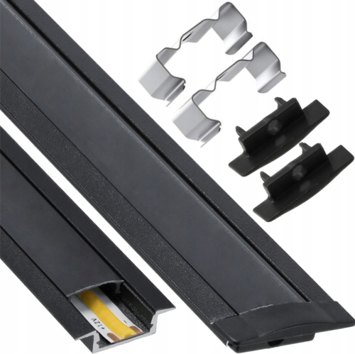 Zestaw 10x Profil LED Wpuszczany 1m Aluminiowy Podtynkowy Czarny Do Taśmy LED