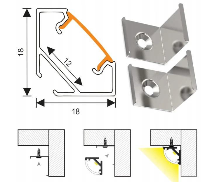 Zestaw 10x Profil LED Aluminiowy Anodowany 1m Narożny Kątowy Do Taśmy LED 12mm