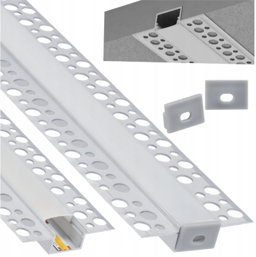 Zestaw 10x Profil LED Aluminiowy 1m Wpuszczany Do GK Karton Gips 17mm Szeroki