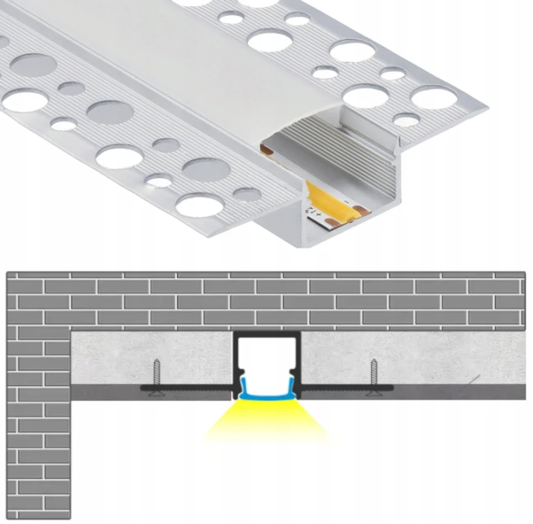 Zestaw 10x Profil LED Aluminiowy 1m Wpuszczany Do GK Karton Gips 17mm Szeroki