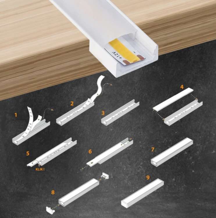 Zestaw 10x PROFIL LED Aluminiowy 1m Biały Natynkowy Do Taśmy LED 8mm - 12mm