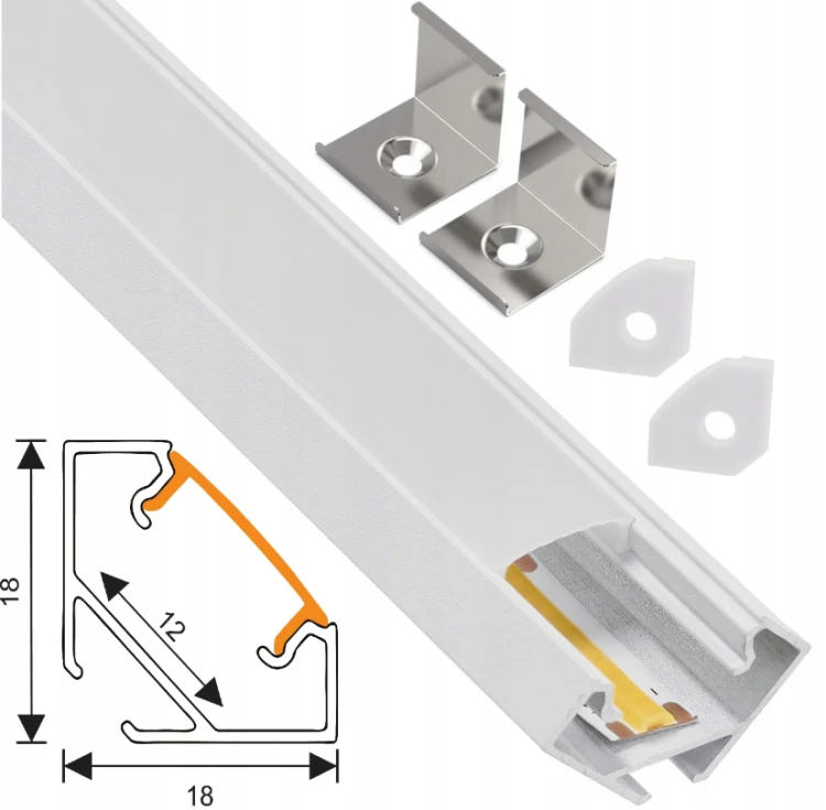 Zestaw 5x Profil LED Aluminiowy Biały 1m Narożny Kątowy Do Taśmy Rogowy 12mm
