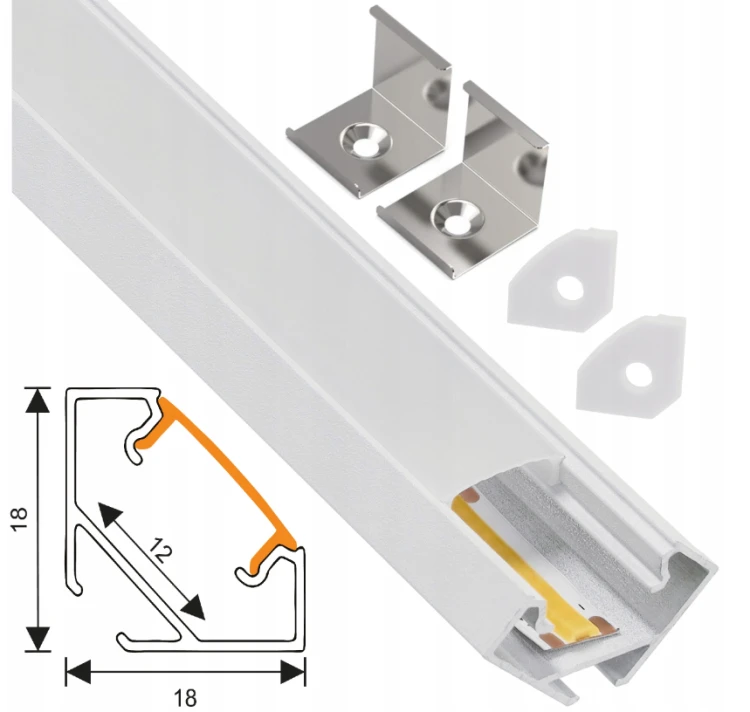 Zestaw 10x Profil LED Aluminiowy Biały 1m Narożny Kątowy Do Taśmy Rogowy 12mm