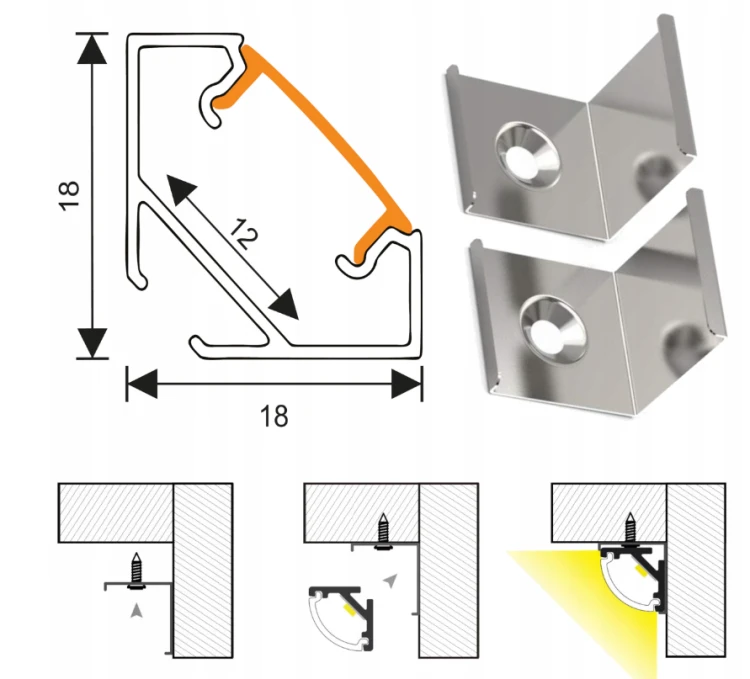 Zestaw 10x Profil LED Aluminiowy Biały 1m Narożny Kątowy Do Taśmy Rogowy 12mm