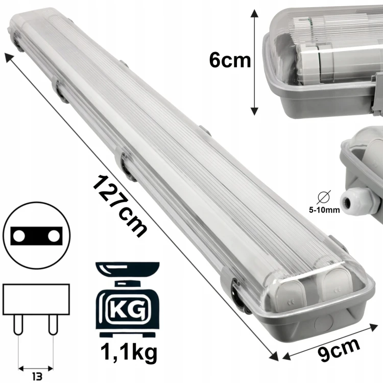 Oprawa Hermetyczna 120cm + 2x Tuby LED 18W NW
