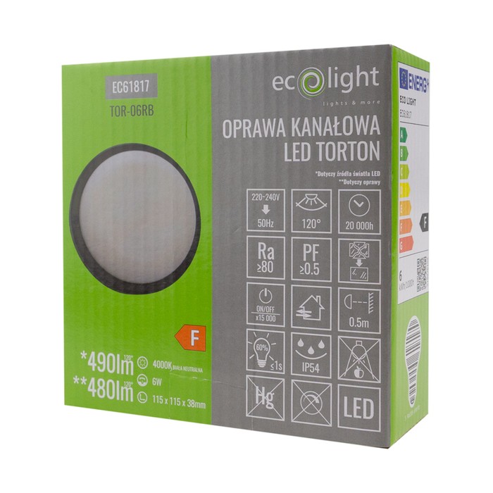 Torton TOR-06RB 6W 4000K 480lm IP54 OKRĄG CZARNY