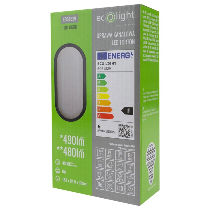 Torton TOR-06OB 6W 4000K 480lm IP54 OWAL CZARNY