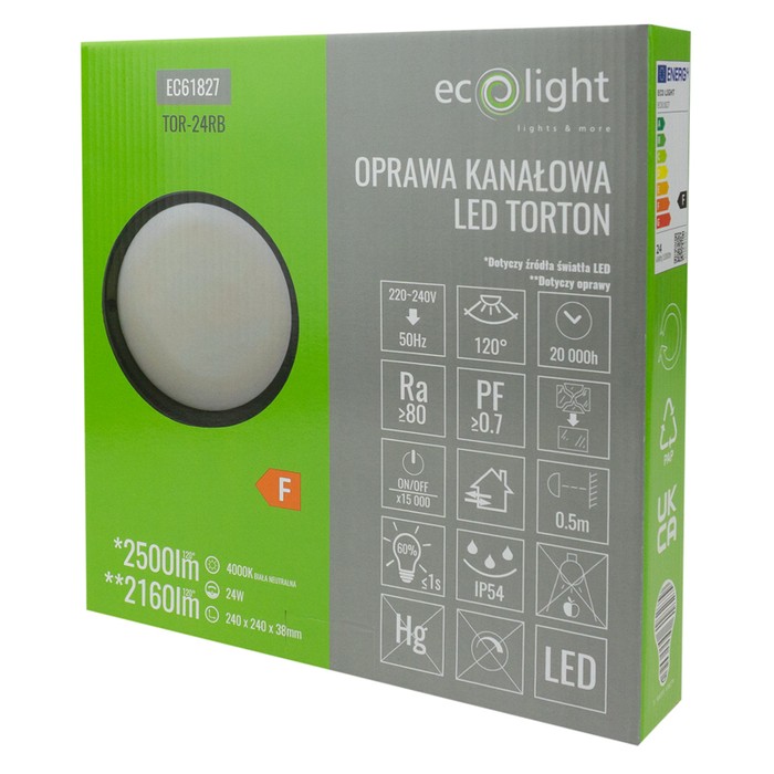 Torton TOR-24RB 24W 4000K 2160lm IP54 OKRĄG CZARNY