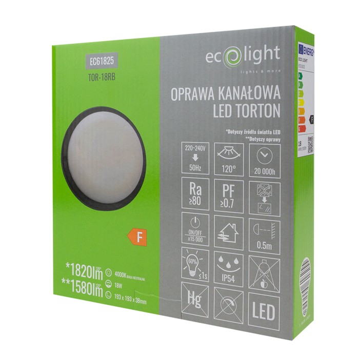 Torton TOR-18RB 18W 4000K 1580lm IP54 OKRĄG CZARNY
