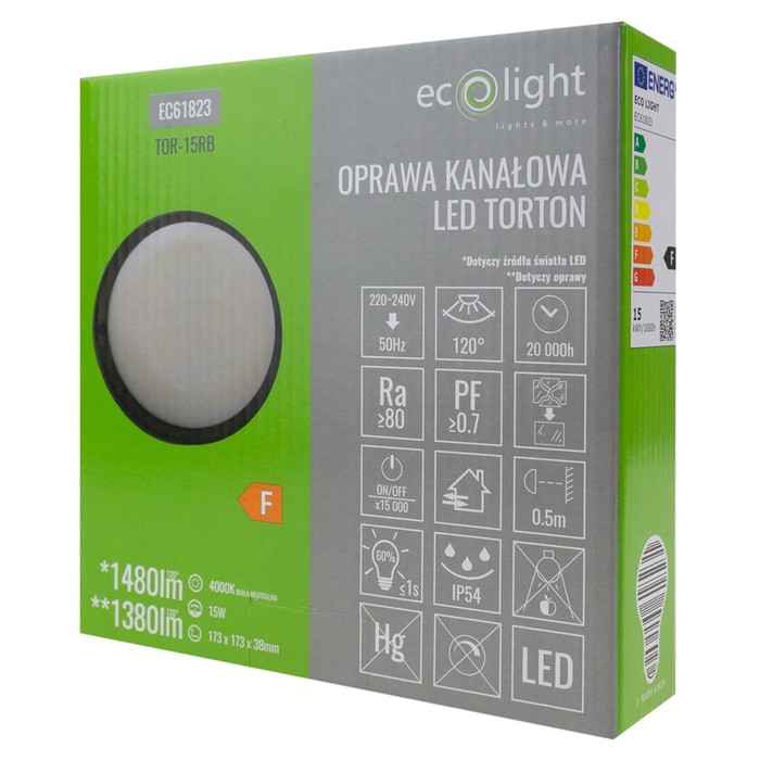 Torton TOR-15RB 15W 4000K 1380lm IP54 OKRĄG CZARNY