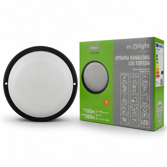 Torton TOR-12RB 12W 4000K 1080lm IP54 OKRĄG CZARNY