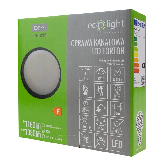 Torton TOR-12RB 12W 4000K 1080lm IP54 OKRĄG CZARNY