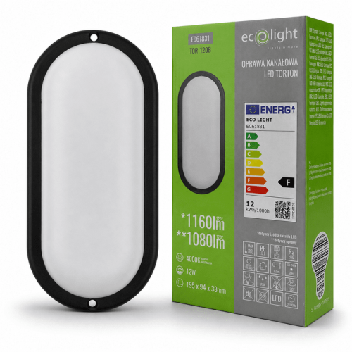 Torton TOR-12OB 12W 4000K 1080lm IP54 OWAL CZARNY