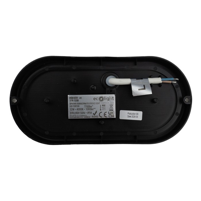 Torton TOR-12OB 12W 4000K 1080lm IP54 OWAL CZARNY