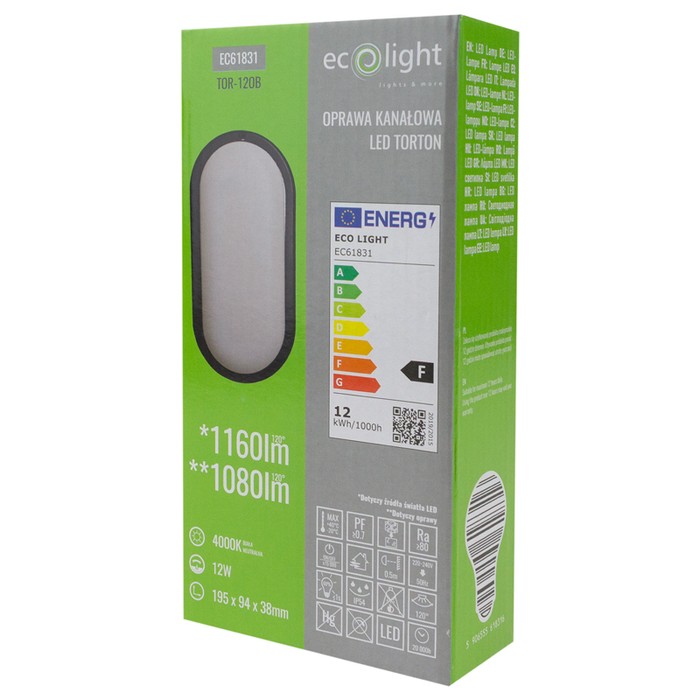 Torton TOR-12OB 12W 4000K 1080lm IP54 OWAL CZARNY