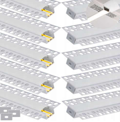 10x Profil LED Do GK 3m Aluminiowy Wpuszczany Karton Gips Szeroki Zestaw