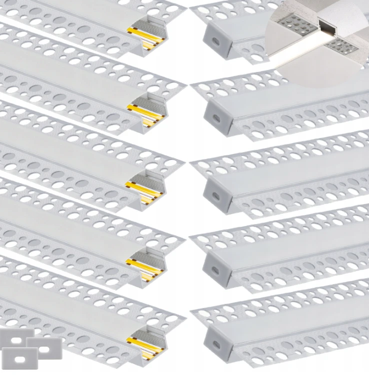 10x Profil LED Do GK 3m Aluminiowy Wpuszczany Karton Gips Szeroki Zestaw