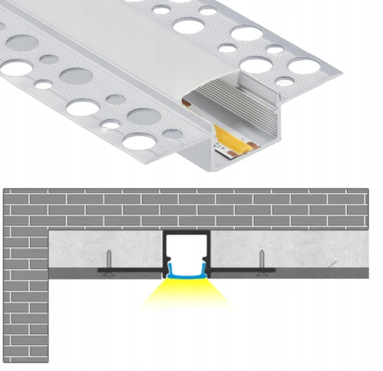 10x Profil LED Do GK 3m Aluminiowy Wpuszczany Karton Gips Szeroki Zestaw