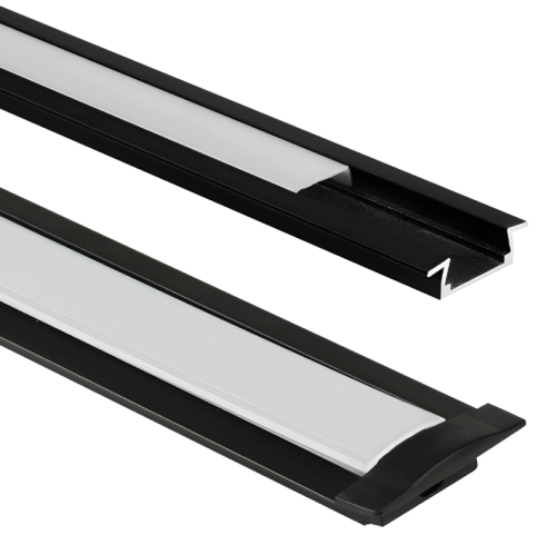 5x Profil Wpuszczany LED Aluminiowy 2m Czarny + Klosz Mleczny LED Zestaw