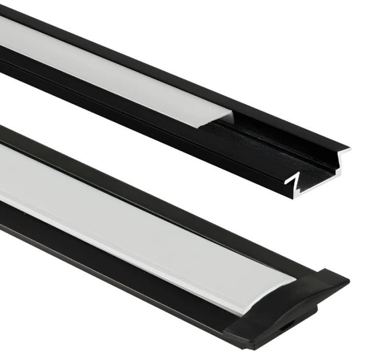 5x Profil Wpuszczany LED Aluminiowy 2m Czarny + Klosz Mleczny LED Zestaw