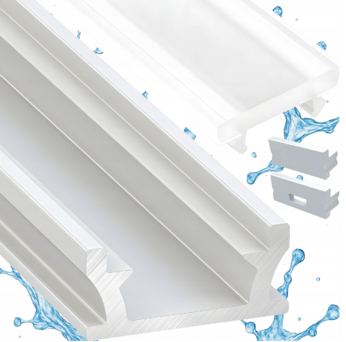 Profil LED Wodoodporny Biały Aluminiowy 3m Wpuszczany Do Łazienki + Klosz