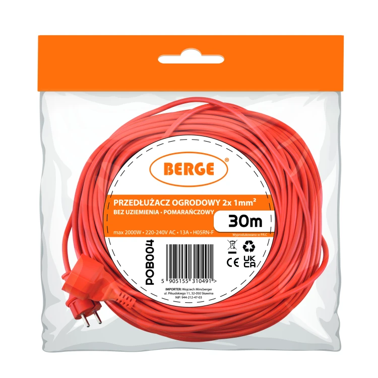 Przedłużacz 30m Uniwersalny Długi 230V 2x1mm2 13A 2000W