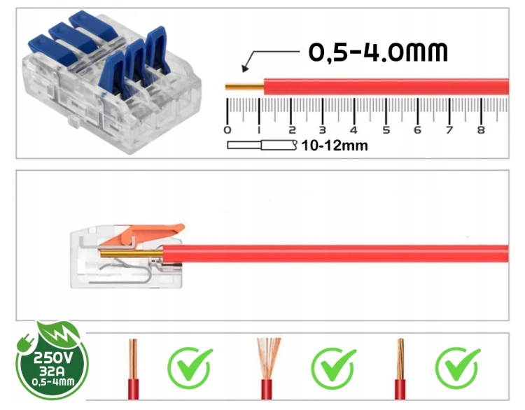 5x Złączka Szybkozlaczka Elektryczna Przelotowa 3-torowa 4mm Instalacyjna