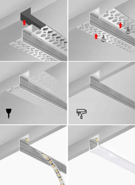 10x PROFIL LED ALUMINIOWY DO PŁYT GK GIPSOWYCH 2M Solidny Regips Taśmy LED