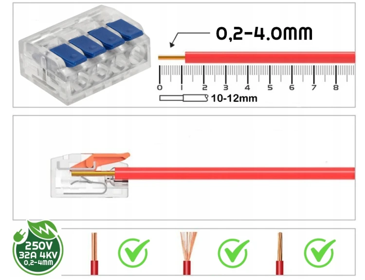 5x Złączka Szybkozlaczka Elektryczna 4-przewodowa Instalacyjna Zaciskowa