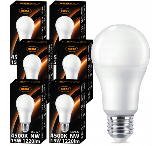 6x Żarówka LED E27 15W = 150W 1200lm CCD BIAŁA Kulka NEUTRALNA 4500K