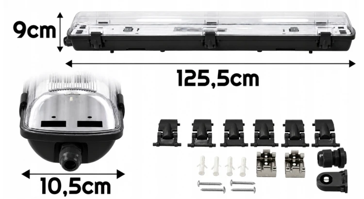 Lampa LED Oprawa Sufitowa Hermetyczna 120cm 48W 6720lm 6500K Czarna Premium