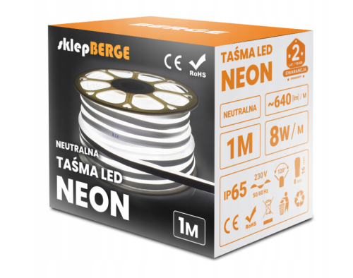Taśma LED NEON - 230V - 1m - 8W/m - IP65 - biała neutralna