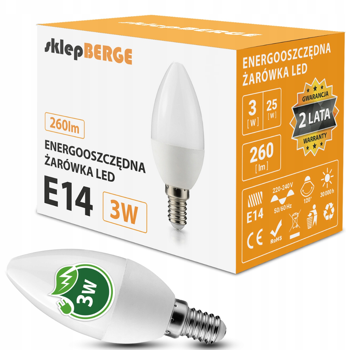 Żarówka LED E14 - C37 - 3W - NW - biała neutralna