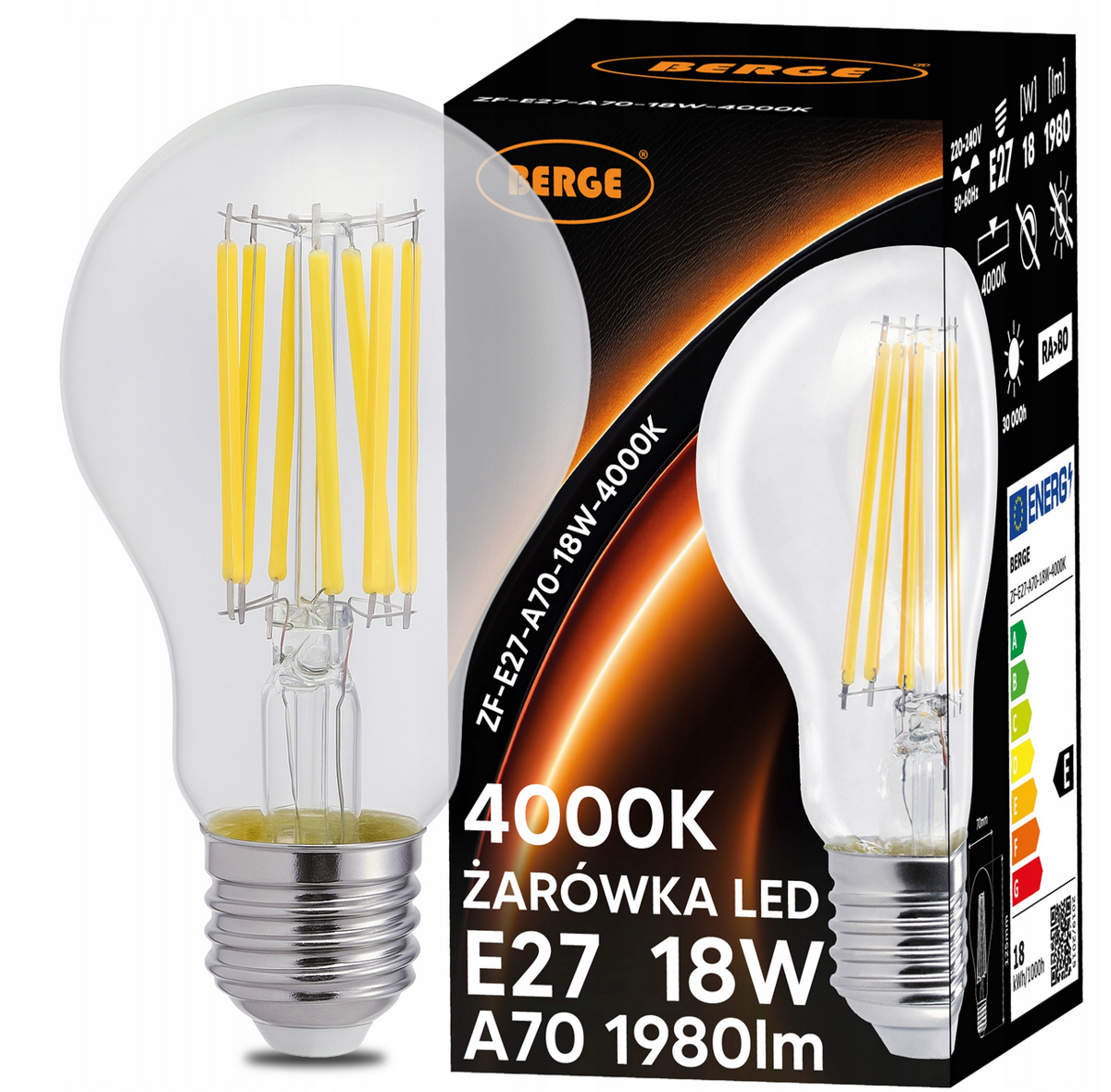 Żarówka LED Filament E27 - 18W - barwa neutralna
