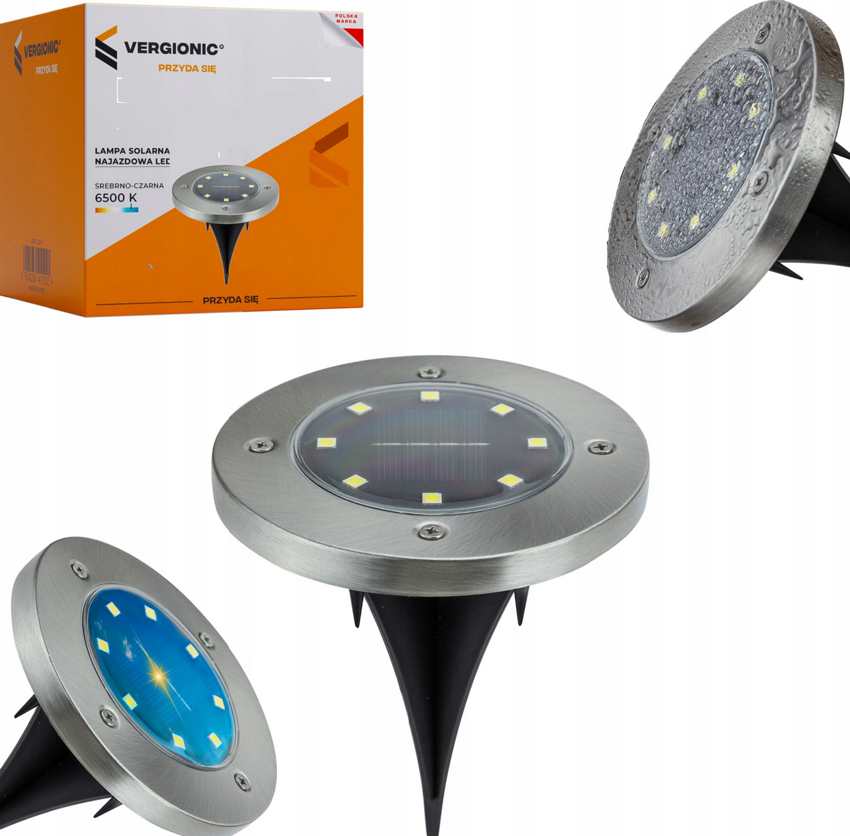 Lampa solarna najazdowa wbijana srebrna